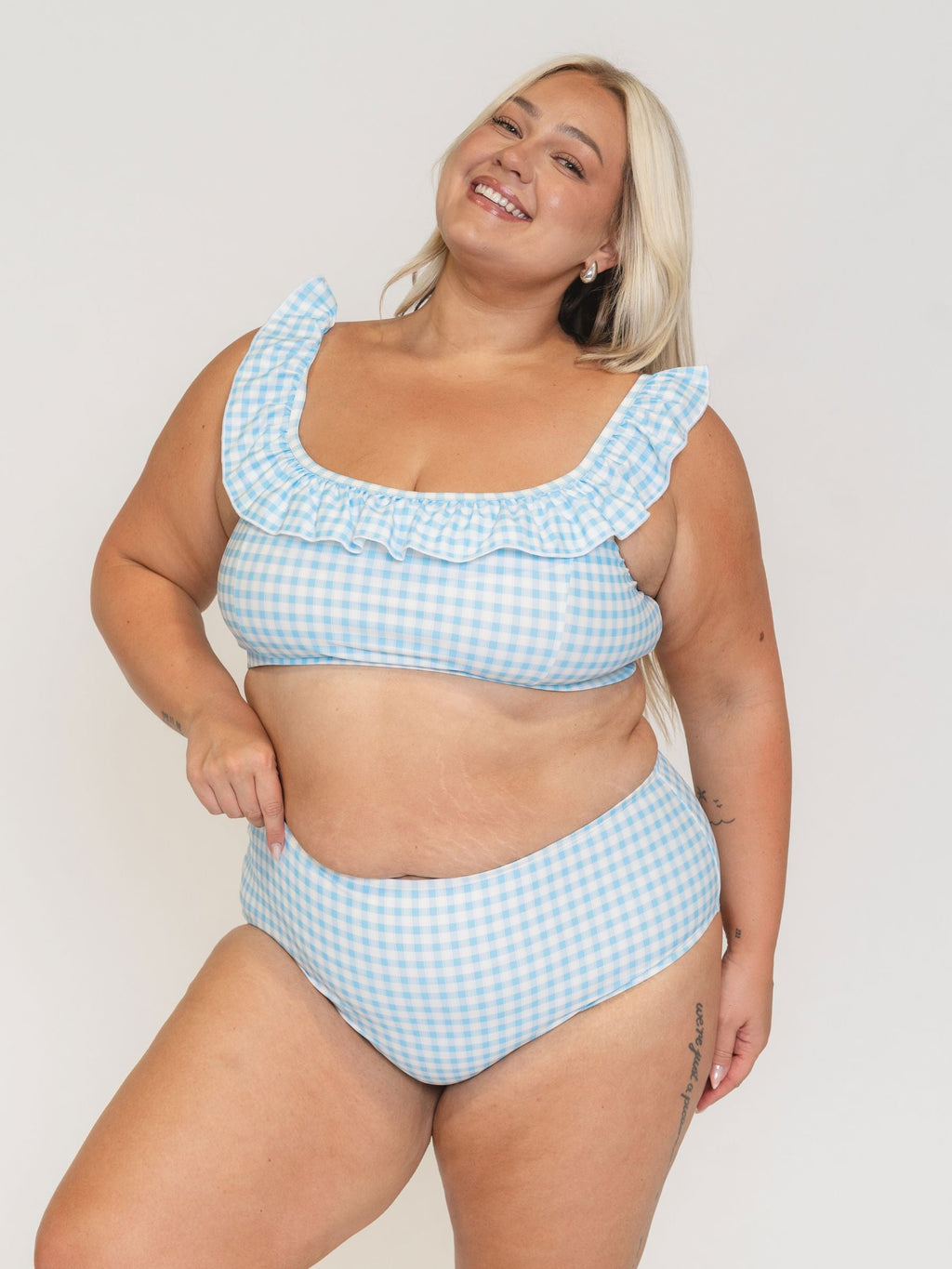 Sky Gingham High-Waist Bottom